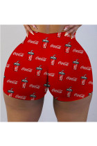 Red Milk Silk Elastic Fly Mid Print Skinny shorts Bottoms