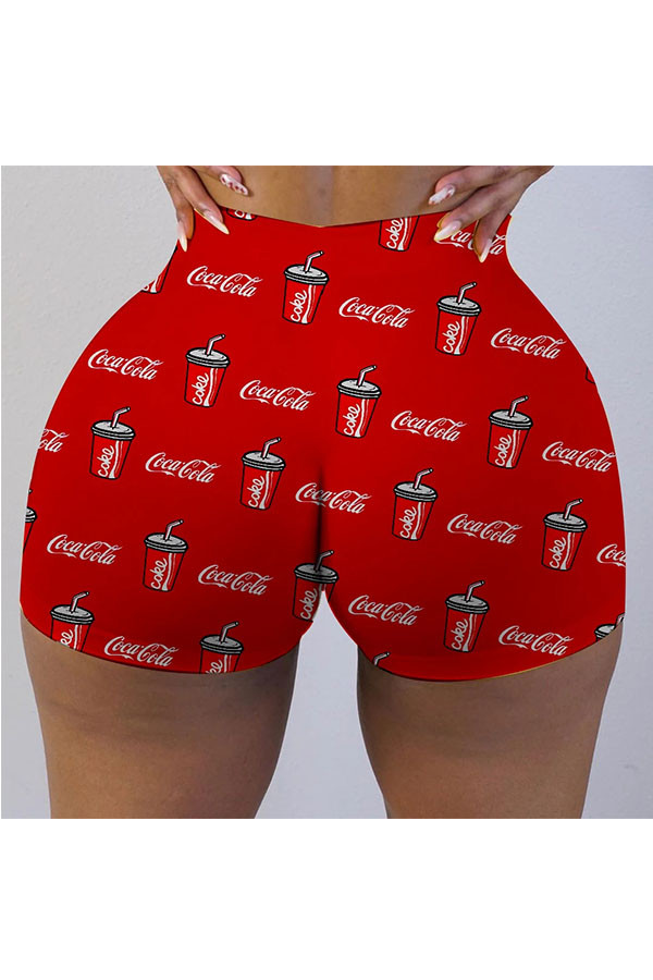 Red Milk Silk Elastic Fly Mid Print Skinny shorts Bottoms