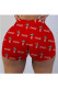 Red Milk Silk Elastic Fly Mid Print Skinny shorts Bottoms
