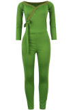 Light Gray Sexy Solid bandage Patchwork Long Sleeve V Neck Jumpsuits