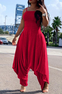 Red Fashion Sexy Patchwork Solid Sleeveless Slip Jumpsuits