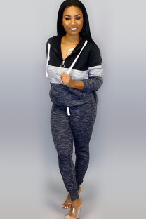 Black knit Sexy Solid Patchwork Two Piece Suits Straight Long Sleeve Two-piece Pants Set