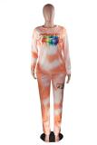 Green Active Print Straight Long Sleeve Two-piece Pants Set