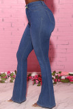 Blue Fashion Daily Adult Solid Buttons Mid Waist Boot Cut Denim