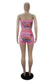 Blue Sexy Print Strapless Sleeveless Short Two Pieces