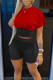 Red Street Solid Patchwork O Neck Short Sleeve Two Pieces