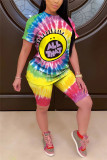 Yellow Casual Print Patchwork O Neck Short Sleeve Two Pieces