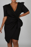 Red Casual Solid Patchwork V Neck Irregular Dress Dresses