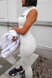 Black Casual Sportswear Letter Embroidered O Neck Skinny Jumpsuits