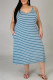 Grey Sexy Casual Plus Size Striped Print Backless Spaghetti Strap Sleeveless Dress