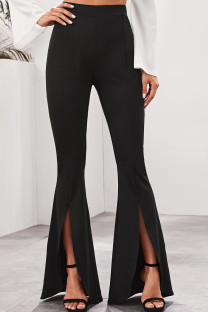 Black Casual Solid High Waist Speaker Bottoms