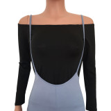 Black High Solid Loose Pants Two-piece suit