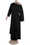 Pink Fashion Casual Solid Patchwork Slit Oblique Collar Long Sleeve Two Pieces