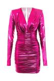Silver adult Sexy Fashion Cap Sleeve Long Sleeves V Neck Step Skirt Mini Draped chain Fluorescent