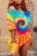 Blue Fashion Cap Sleeve 3/4 Length Sleeves O neck Step Skirt Mini Rainbow Paisley asymmetrical