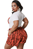Orange Fashion Casual adult Ma'am O Neck Patchwork Print Two Piece Suits Stitching Plus Size