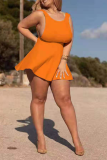 White Sexy Solid Patchwork O Neck Cake Skirt Plus Size Dresses