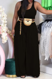 Black Sexy Casual Solid Hollowed Out O Neck Sleeveless Two Pieces