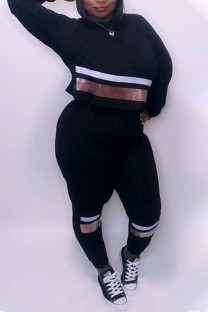 Black Casual Solid Sequins Patchwork O Neck Long Sleeve Two Pieces