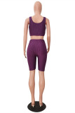 Blue Casual Sportswear Solid Vests U Neck Sleeveless Two Pieces