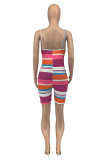 Colour Sexy Casual Striped Print Backless Spaghetti Strap Skinny Romper