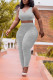 Grey Fashion Active adult Patchwork Solid Draped Two Piece Suits pencil Sleeveless Two Pieces