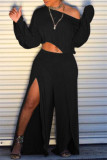 Pink Fashion Casual Solid Patchwork Slit Oblique Collar Long Sleeve Two Pieces