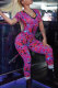 purple Sexy Fashion Print Patchwork Short Sleeve V Neck Jumpsuits