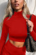 Red Fashion Casual Solid Basic Turtleneck Tops