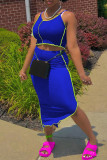 Blue Sexy Casual Solid Patchwork Spaghetti Strap Sleeveless Two Pieces