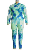 Light Green Casual Twilled Satin Print Tie-dye Hooded Collar Plus Size 
