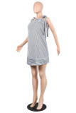 Black White Sexy Casual Striped Print Basic Square Collar Vest Dress