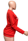 Red Chemical fiber blend O Neck Long Sleeve Letter Print Tops