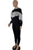 Black Casual Patchwork Two Piece Suits Solid Straight Long Sleeve