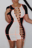Grey Sexy Solid Bandage Hollowed Out O Neck A Line Dresses