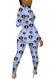 multicolor Fashion Sexy Print zipper Long Sleeve O Neck Jumpsuits