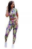 Green Casual Fashion Floral crop top Print Skinny