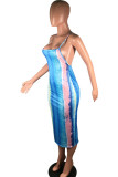 Light Purple Milk. Fashion Street Light Blue Light Purple Off The Shoulder Sleeveless Halter Neck Step Skirt Mid-Calf Print backless Tie and dye Dresses