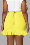 Pink Street Solid Patchwork Flounce Regular High Waist Pencil Bottoms