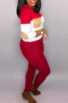 Red Fashion Casual Patchwork Patchwork O Neck Long Sleeve Two Pieces