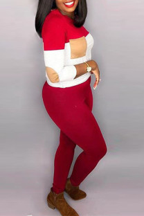 Red Fashion Casual Patchwork Patchwork O Neck Long Sleeve Two Pieces