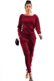 White Casual Fashion Slim fit Solid Two Piece Suits Patchwork pencil Long Sleeve