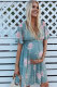 Blue Sexy Fashion Cap Sleeve Short Sleeves V Neck A-Line Knee-Length Patchwork Print 