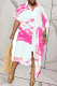 Rose Red Casual Patchwork Tie-dye Turndown Collar Shirt Dress Dresses