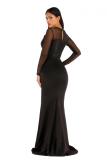 Wine Red Fashion adult Celebrities Cap Sleeve Long Sleeves O neck Mermaid Floor-Length Sequin Patch