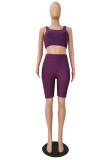 Blue Casual Sportswear Solid Vests U Neck Sleeveless Two Pieces