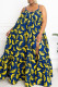 Blue Sexy Print Patchwork High Opening Spaghetti Strap Sling Dress Plus Size Dresses