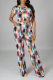 Pink Sexy Print Patchwork O Neck Short Sleeve Two Pieces