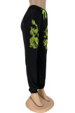 Black Sportswear Embroidered Mid Waist Pencil Bottoms
