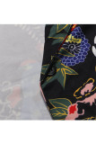 Black venetian Casual Patchwork Print Two Piece Suits Straight Long Sleeve Two-piece Pants Set